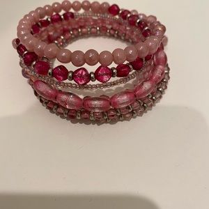 Pink Beaded Bangle Bracelet